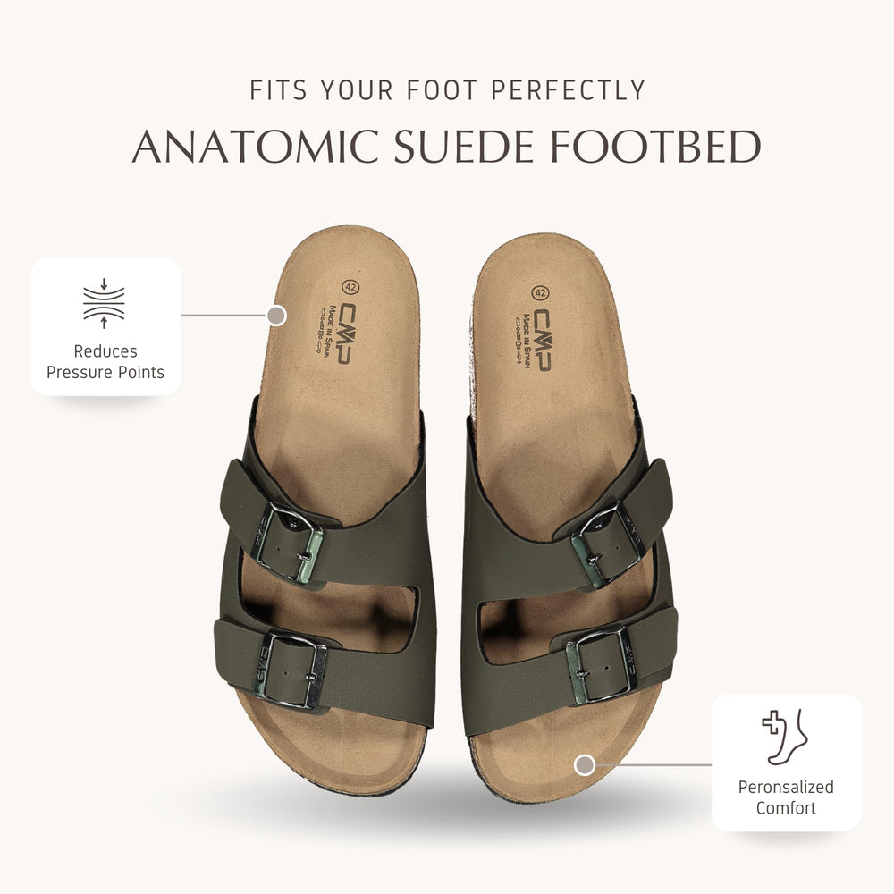 CMP ECO THALITA Men’s Eco-Friendly Cork Sandals – Recycled Materials, Double Buckle Slip-On, Suede Footbed Comfort. Sustainable Italian Comfort for Everyday Wear from Europe