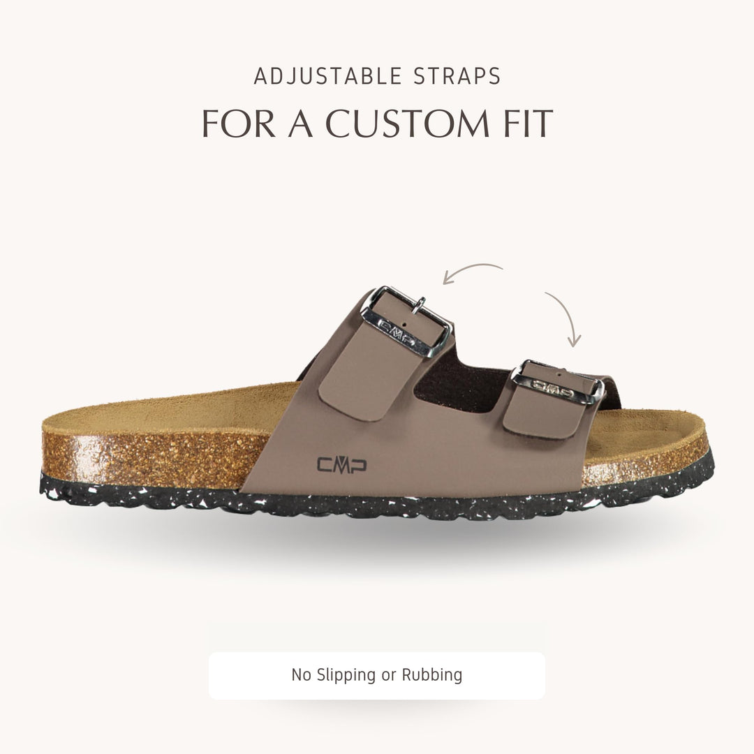 CMP ECO THALITA Men’s Eco-Friendly Cork Sandals – Recycled Materials, Double Buckle Slip-On, Suede Footbed Comfort. Sustainable Italian Comfort for Everyday Wear from Europe