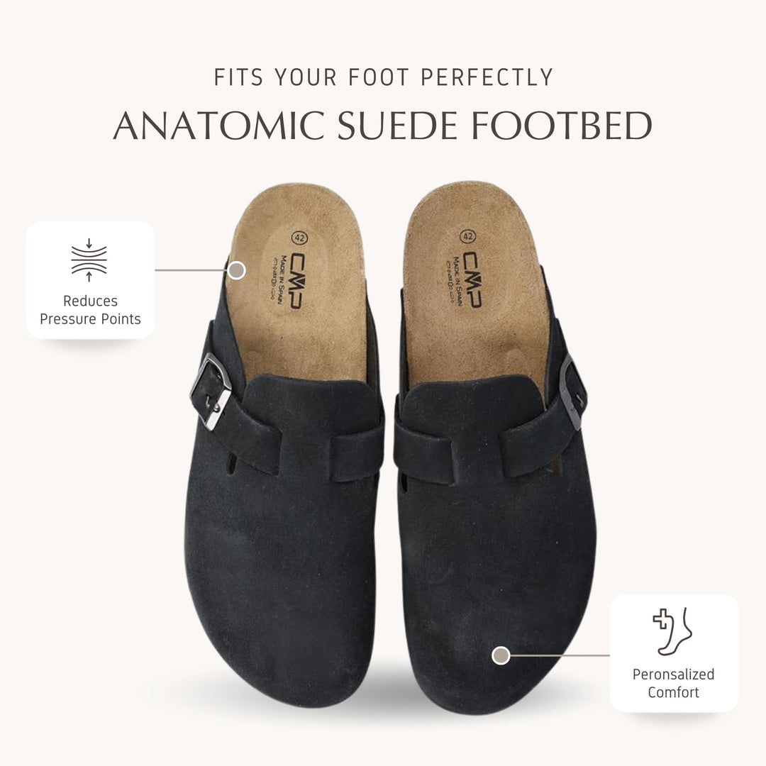 CMP NAVARRO Men’s Suede Slippers – Premium Italian-Style Indoor/Outdoor Slip-On House Shoes – Anatomic Cork Footbed, Arch Support & EVA Sole – Made in Europe