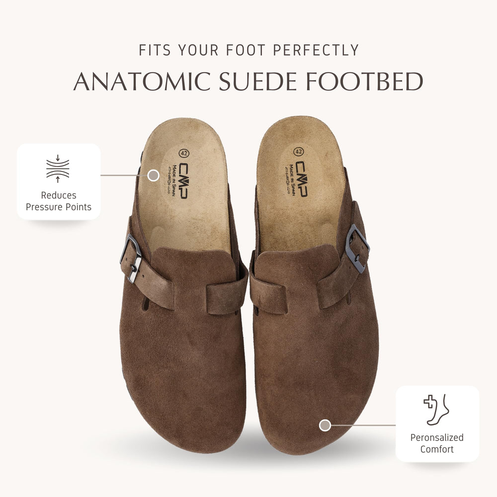 CMP NAVARRO Men’s Suede Slippers – Premium Italian-Style Indoor/Outdoor Slip-On House Shoes – Anatomic Cork Footbed, Arch Support & EVA Sole – Made in Europe