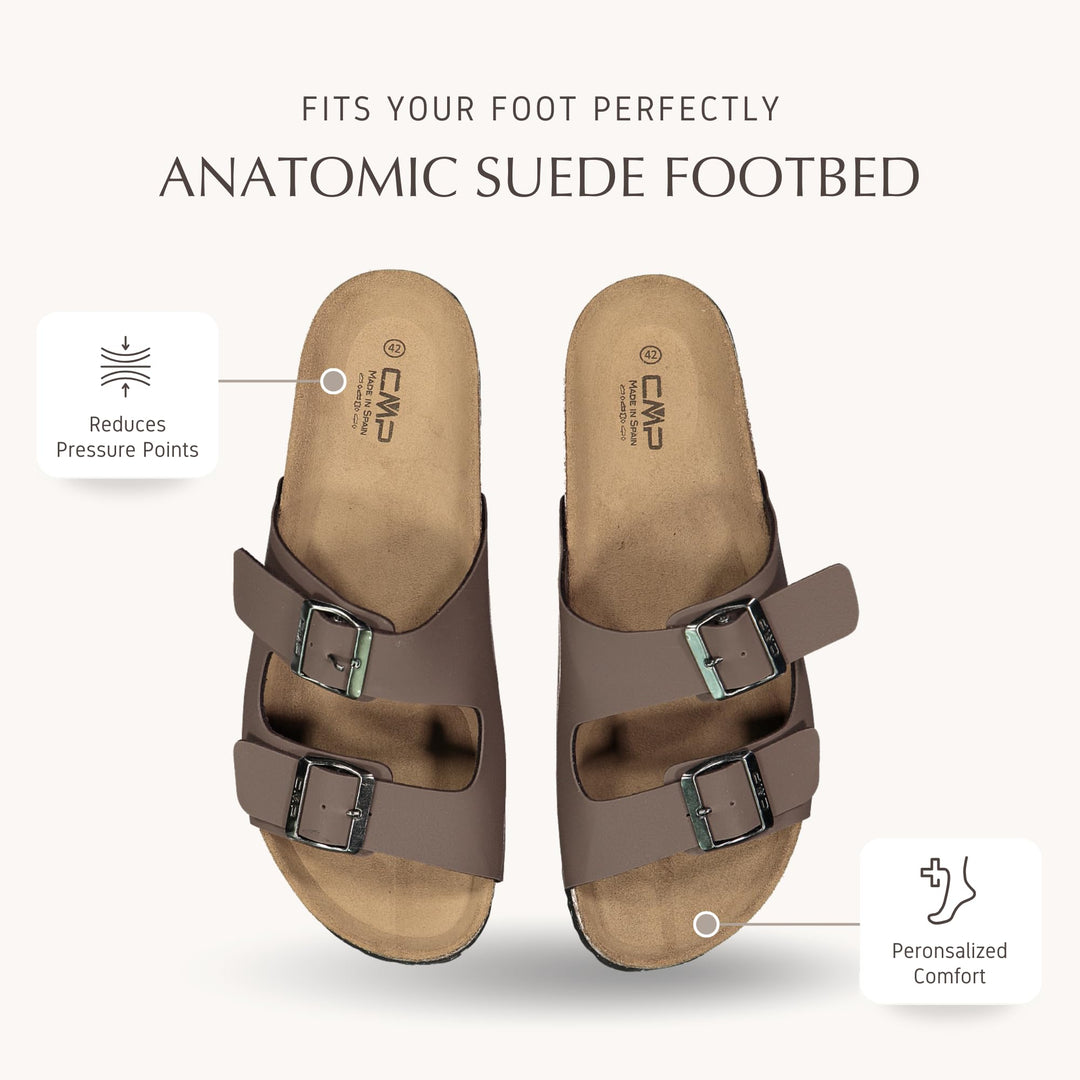 CMP ECO THALITA Men’s Eco-Friendly Cork Sandals – Recycled Materials, Double Buckle Slip-On, Suede Footbed Comfort. Sustainable Italian Comfort for Everyday Wear from Europe