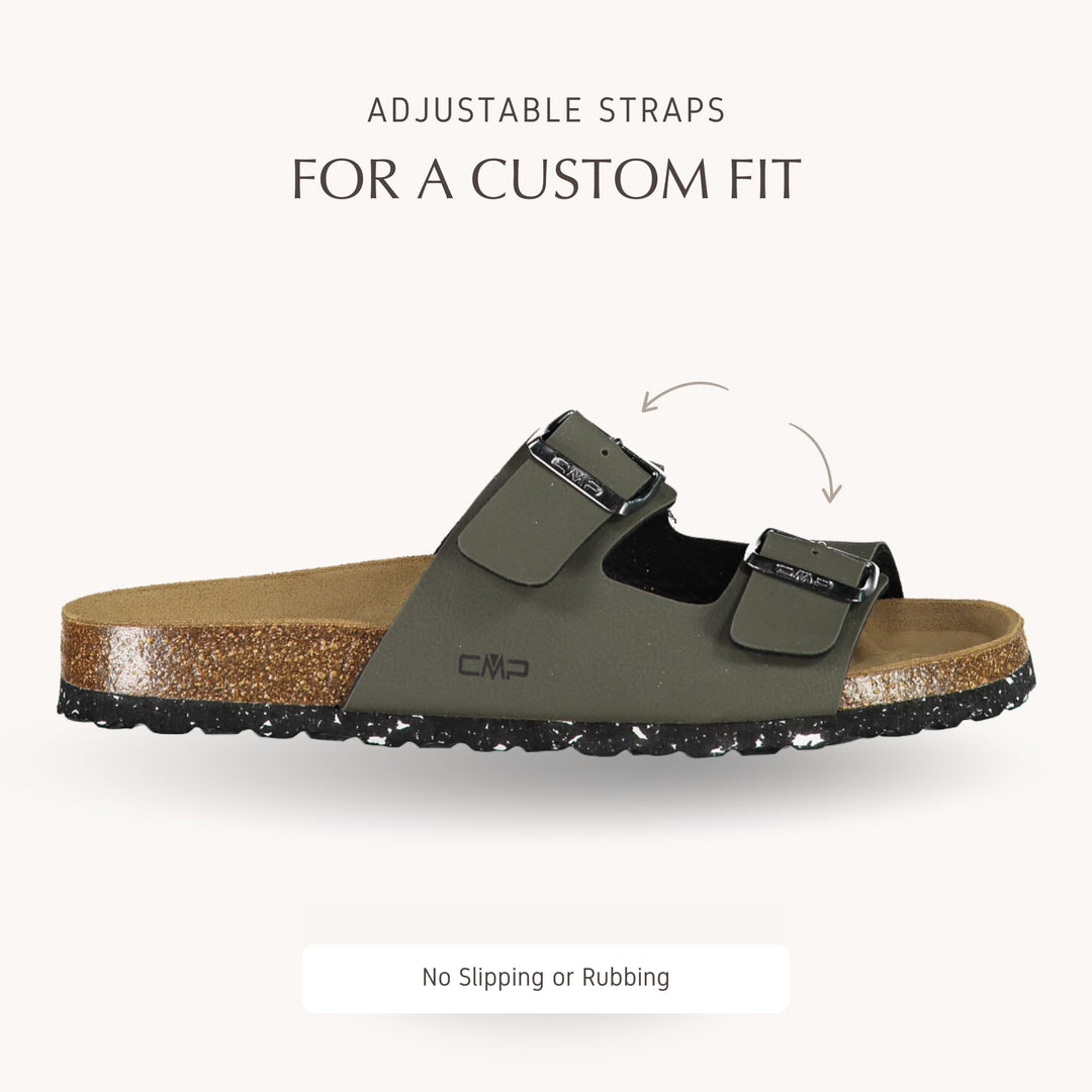 CMP ECO THALITA Men’s Eco-Friendly Cork Sandals – Recycled Materials, Double Buckle Slip-On, Suede Footbed Comfort. Sustainable Italian Comfort for Everyday Wear from Europe