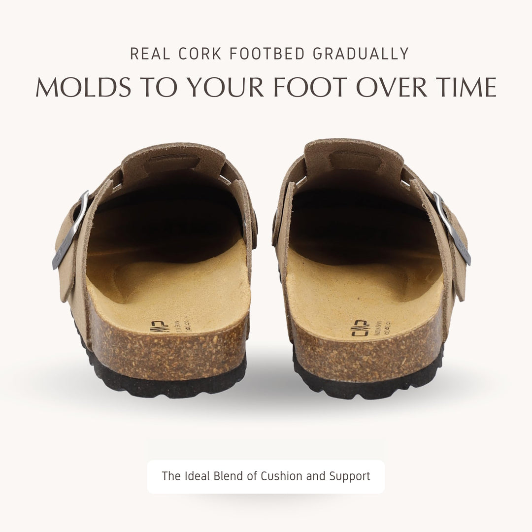 CMP NAVARRO Women’s Suede Slippers – Premium Italian-Style Indoor/Outdoor Slip-On House Shoes – Anatomic Cork Footbed, Arch Support & EVA Sole – Made in Europe